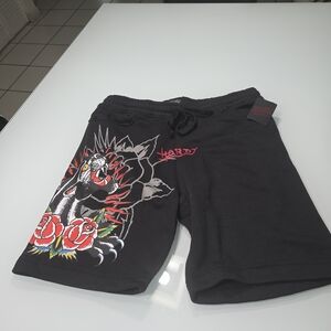 Ed Hardy Black Graphic Athletic Shorts